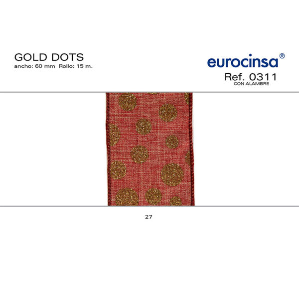0311-Rollo CINTA GOLD DOTS Ancho 60mm. 15m. CON ALAMBRE