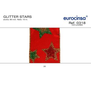 0318-Rollo CINTA GLITTER STARS Ancho 60mm. 10m. CON ALAMBRE