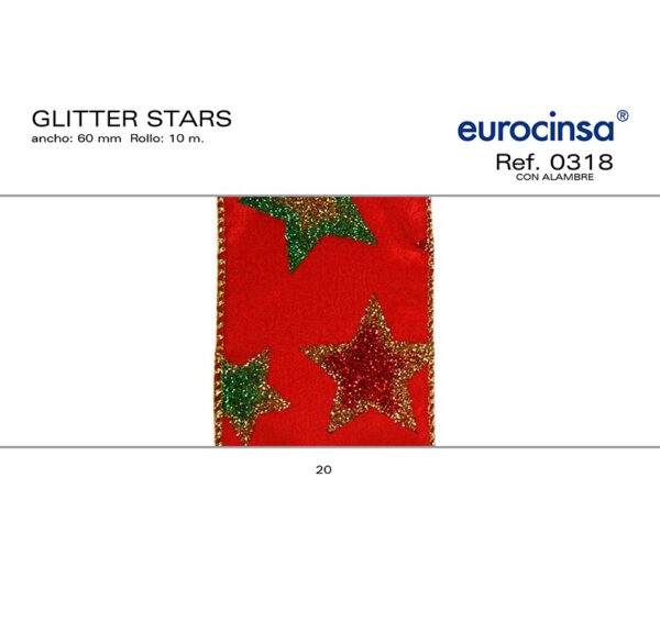 0318-Rollo CINTA GLITTER STARS Ancho 60mm. 10m. CON ALAMBRE