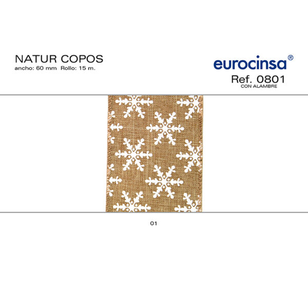 0801-Rollo CINTA NATUR-COPOS Ancho 60mm. 15m. CON ALAMBBRE