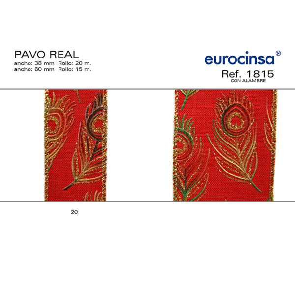 1815-Rollo CINTA PAVO REAL Ancho 38/60mm. CON ALAMBRE