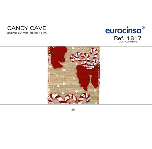 1817-Rollo CINTA CANDY CANE Ancho 60mm. 15m. CON ALAMBRE