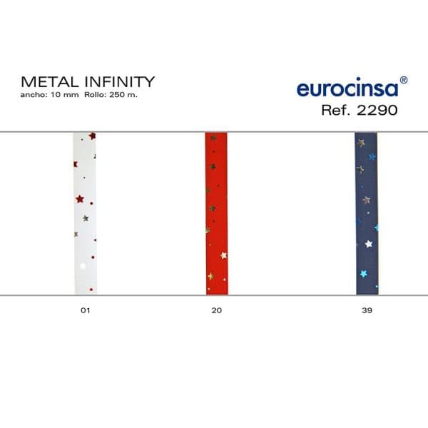 2290-CARRETE CINTA POLIPROPILENO METALIZADO DISEÑO INFINITY Ancho 10mm. 250m.