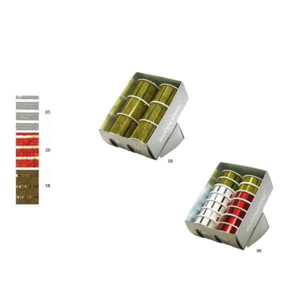 2492E-Estuche CINTA POLIPROPILENO METALIZADO DISEÑO WAVES Ancho 19mm. 14 Rollos x 7m.