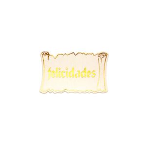 425F27-Rollo ETIQUETAS FELICIDADES PERGAMINO FONDO BLANCO IMPRESIÓN PELÍCULA ORO 40 x 25mm. 450ud.