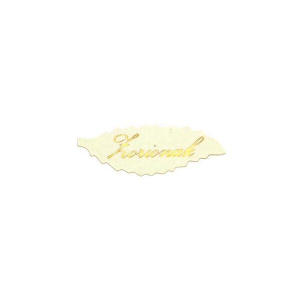 425Z89-Rollo ETIQUETAS ZORIONAK HOJA FONDO BLANCO IMPRESIÓN PELÍCULA ORO 4,5 x 1,7cm. 450ud.