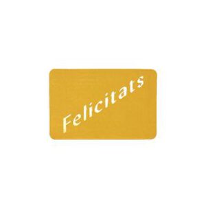 426007-Rollo ETIQUETAS FELICITATS RECTANGULAR FONDO ORO IMPRESIÓN PELÍCULA PLATA 4,5 x 3cm. 450ud.