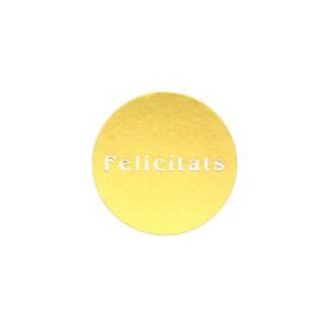 426009-Rollo ETIQUETAS FELICITATS REDONDA FONDO ORO IMPRESIÓN PELÍCULA PLATA Ø3,8cm. 450ud.
