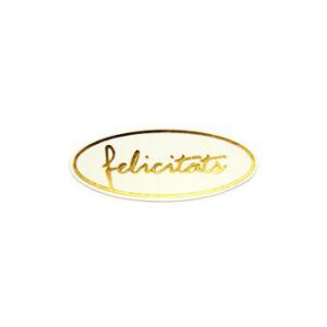 426024-Rollo ETIQUETAS FELICITATS OVALADA FONDO BLANCO IMPRESIÓN PELÍCULA ORO 5 x 2cm. 450ud.