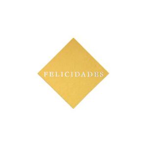 428010-Rollo ETIQUETAS FELICIDADES ROMBO FONDO ORO IMPRESIÓN PELÍCULA PLATA 42 x 42mm. 450ud.
