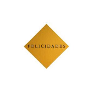 428016-Rollo ETIQUETAS FELICIDADES ROMBO FONDO ORO IMPRESIÓN TINTA NEGRO 42 x 42mm. 450ud.