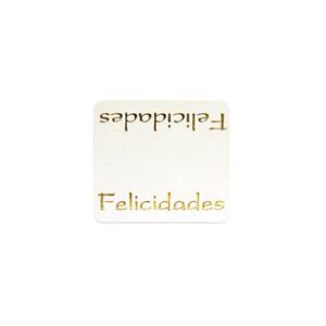 428026-Rollo ETIQUETAS DOBLE FELICIDADES FONDO BLANCO IMPRESIÓN PELÍCULA ORO 36 x 33mm. 450ud.