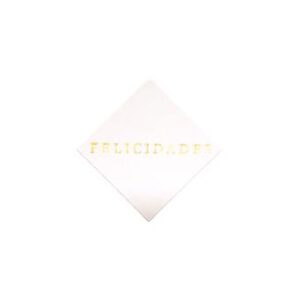428028-Rollo ETIQUETAS FELICIDADES ROMBO FONDO BLANCO IMPRESIÓN PELÍCULA ORO 42 x 42mm. 450ud.