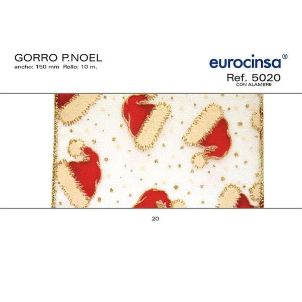 5020-Rollo CINTA GORRO PAPA NOEL Ancho 150mm. 10m. CON ALAMBRE