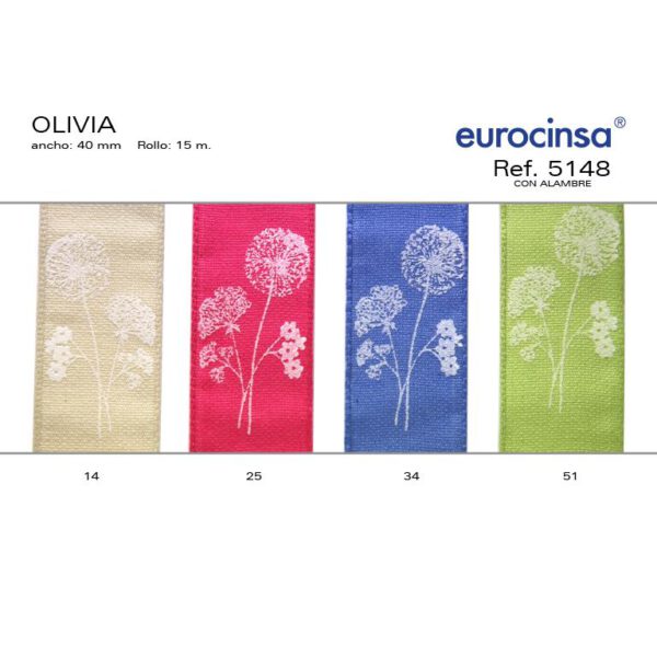 5148-Rollo CINTA OLIVIA Ancho 40mm. 15m. CON ALAMBRE