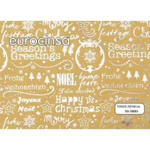 5893-PAPEL ESPECIAL KRAFT OSCURO NAVIDAD GOFRADO CON IMPRESIÓN AL CALOR 70x100cm.
