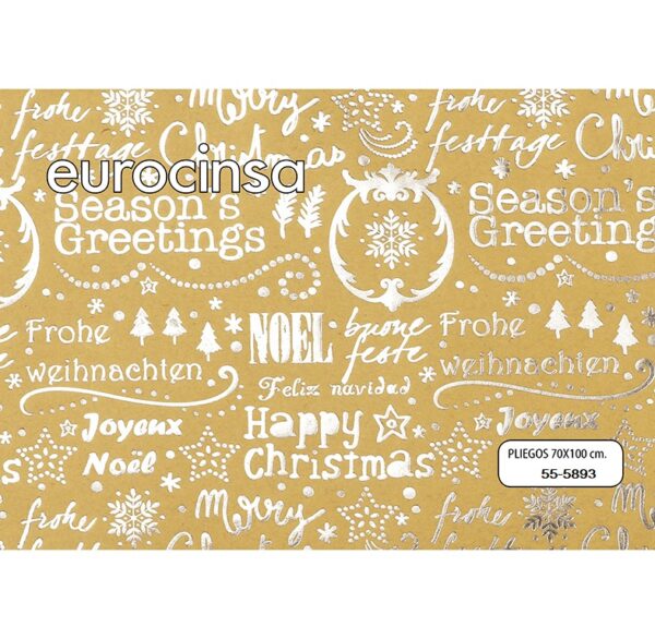 5893-PAPEL ESPECIAL KRAFT OSCURO NAVIDAD GOFRADO CON IMPRESIÓN AL CALOR 70x100cm.