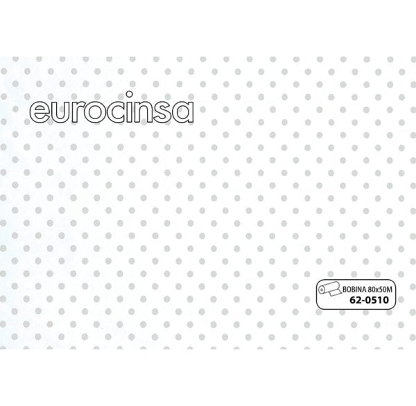 620510-Bobina POLIPROPILENO TRANSPARENTE IMPRESO DISEÑO COLOR PLATA 35micras 80cm x 50m.