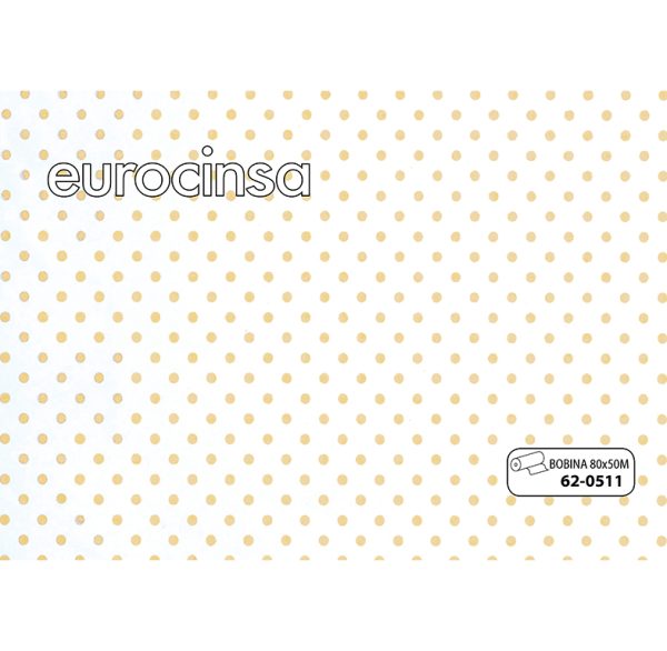 620511-Bobina POLIPROPILENO TRANSPARENTE IMPRESO DISEÑO COLOR ORO 35micras 80cm x 50m.