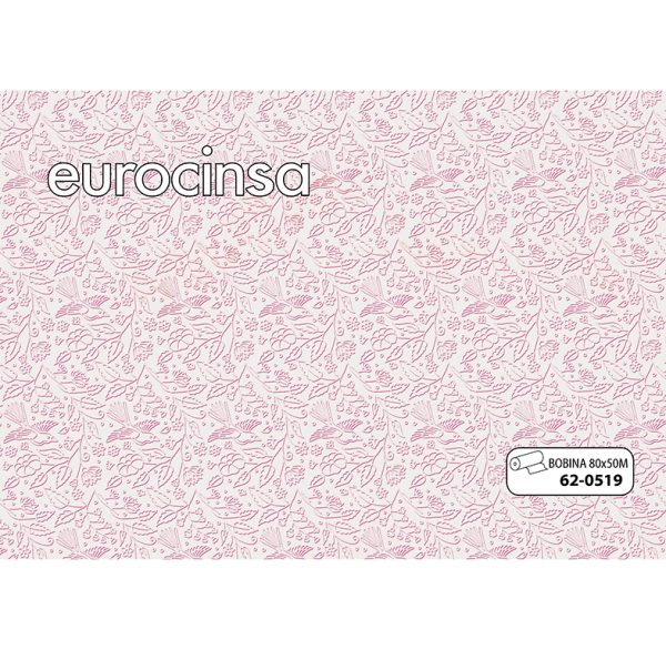 620519-Bobina POLIPROPILENO TRANSPARENTE IMPRESO DISEÑO COLOR MALVA 35micras 80cm x 50m.