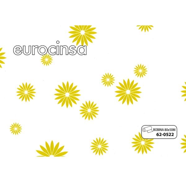 620522-Bobina POLIPROPILENO TRANSPARENTE IMPRESO DISEÑO COLOR AMARILLO 35micras 80cm x 50m.