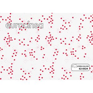 620524-Bobina POLIPROPILENO TRANSPARENTE IMPRESO CORAZONES COLOR FUCSIA 35micras 80cm x 50m.