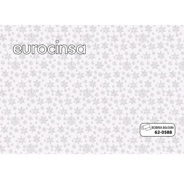620588-Bobina POLIPROPILENO TRANSPARENTE DISEÑO NAVIDAD IMPRESO COLOR BLANCO 35micras 80cm x 50m.