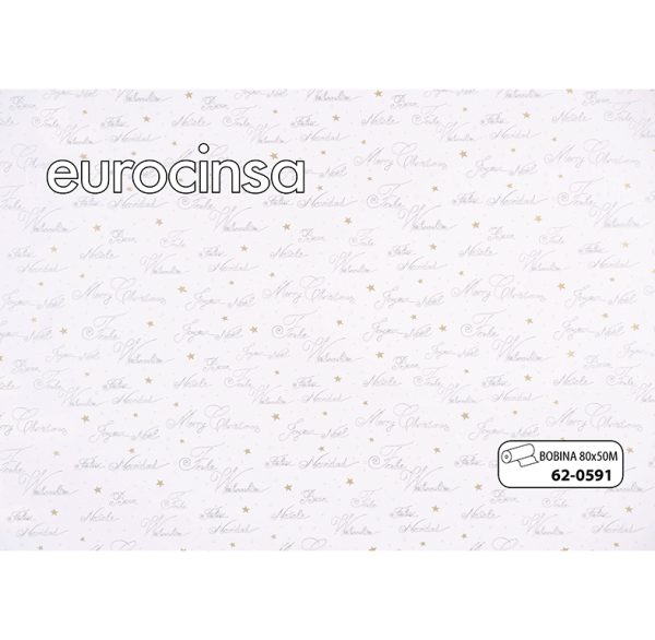 620591-Bobina POLIPROPILENO TRANSPARENTE DISEÑO NAVIDAD IMPRESO COLOR ORO Y PLATA 35micras 80cm x 50m.