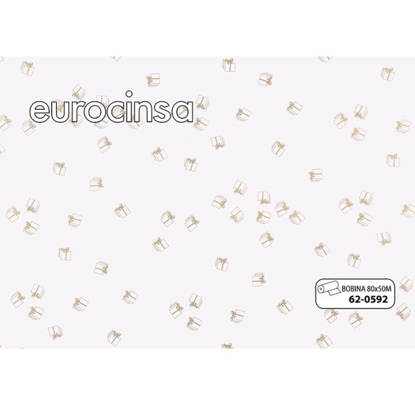 620592-Bobina POLIPROPILENO TRANSPARENTE DISEÑO NAVIDAD IMPRESO COLOR ORO 35micras 80cm x 50m.