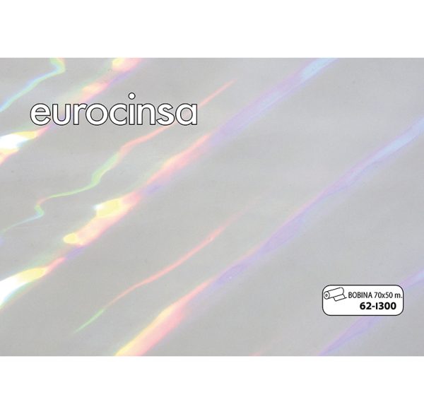 62I300-Bobina POLIPROPILENO TRANSPARENTE IRISADO 25micras 70cm x 50m.