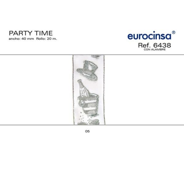6438-Rollo CINTA PARTY TIME Ancho 40mm. 20m. CON ALAMBRE