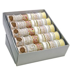 2027B-BOUTIQUE CINTA TEXTIL NAVIDAD COLECCION IVORY Ancho 15mm. 10 Rollos x 4m. Ancho 25mm. 15 Rollos x 3m. Ancho 40mm. 15 Rollos x 2m.