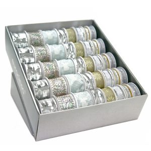 2027B-BOUTIQUE CINTA TEXTIL NAVIDAD COLECCIÓN SILVER Ancho 15mm. 10 Rollos x 4m. Ancho 25mm. 15 Rollos x 3m. Ancho 40mm. 15 Rollos x 2m.