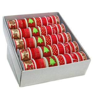 2027B-BOUTIQUE CINTA TEXTIL NAVIDAD COLECCIÓN XMAS RED Ancho 15mm. 10 Rollos x 4m. Ancho 25mm. 15 Rollos x 3m. Ancho 40mm. 15 Rollos x 2m.