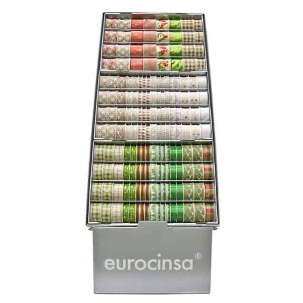 2227M-MUEBLE 3 BANDEJAS CINTA TEXTIL NAVIDAD SURTIDO Ancho 15mm. 48 Rollos x 4m. Ancho 25mm. 40 Rollos x 3m. Ancho 40mm. 52 Rollos x 2m. Ancho 60mm. 28 Rollos x 2m.