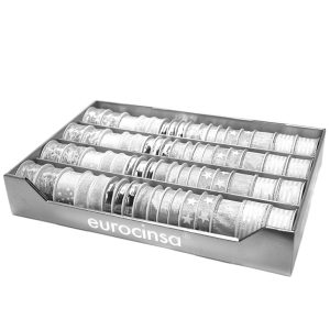 2427P-BANDEJA CINTA TEXTIL NAVIDAD COLECCIÓN SILVER Ancho 15mm. 24 Rollos x 4m. Ancho 25mm. 20 Rollos x 3m. Ancho 40mm. 24 Rollos x 2m.