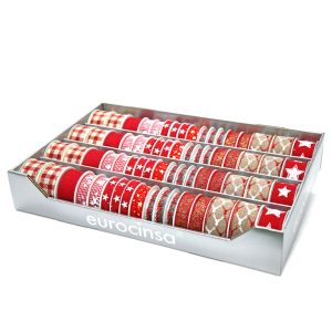 2627P-BANDEJA CINTA TEXTIL NAVIDAD COLECCIÓN XMAS RED Ancho 15mm. 24 Rollos x 4m. Ancho 25mm. 20 Rollos x 3m. Ancho 40mm. 24 Rollos x 2m.