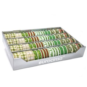 2727P-BANDEJA CINTA TEXTIL NAVIDAD COLECCIÓN GREEN Ancho 15mm. 24 Rollos x 4m. Ancho 25mm. 20 Rollos x 3m. Ancho 40mm. 24 Rollos x 2m.