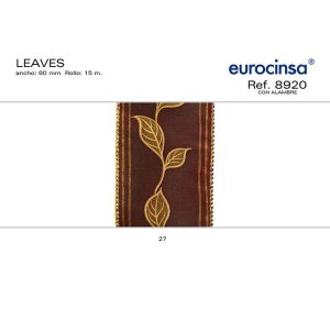 8920-Rollo CINTA LEAVES Ancho 60mm. 15m. CON ALAMBRE