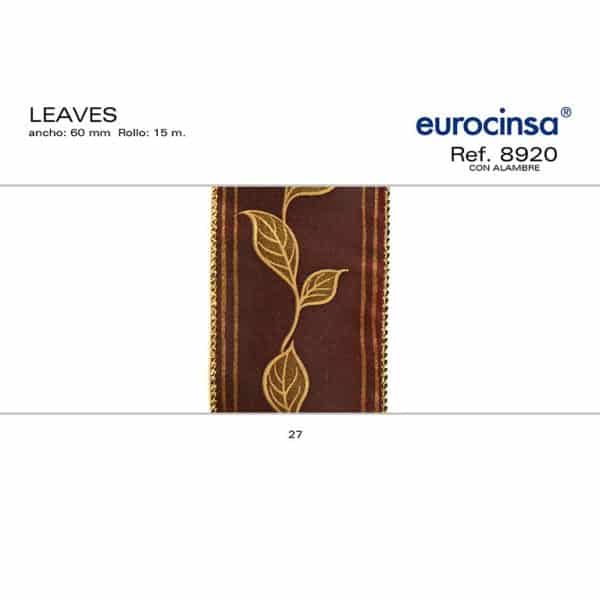 8920-Rollo CINTA LEAVES Ancho 60mm. 15m. CON ALAMBRE