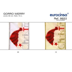 9932-Rollo CINTA GORRO MERRY X+ Ancho 60mm. 15m. CON ALAMBRE