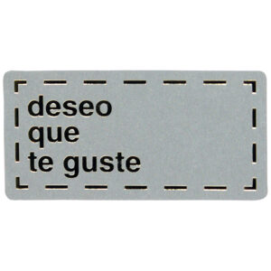 ET185-Rollo ETIQUETAS DESEO QUE TE GUSTE FONDO PLATA IMPRESIÓN PELÍCULA ORO 50x25mm. 500ud.