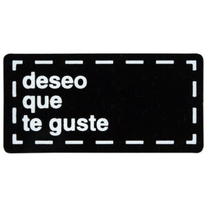 ET803-Rollo ETIQUETAS DESEO QUE TE GUSTE FONDO BLANCO BRILLO IMPRESIÓN TINTA NEGRO 50 x 25mm. 500ud.