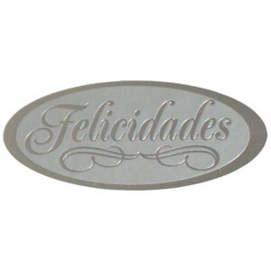 ET909-Rollo ETIQUETAS ZORIONAK OVALADA FONDO PLATA MATE IMPRESIÓN PELÍCULA PLATA 50 x 20mm. 500ud.