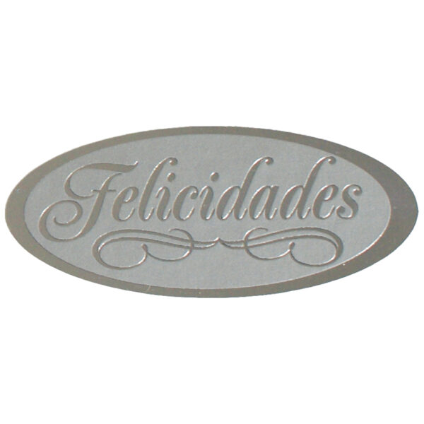 ET909-Rollo ETIQUETAS ZORIONAK OVALADA FONDO PLATA MATE IMPRESIÓN PELÍCULA PLATA 50 x 20mm. 500ud.