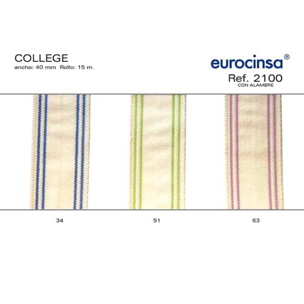 2100-Rollo CINTA COLLEGE Ancho 40mm. 15m. CON ALAMBRE