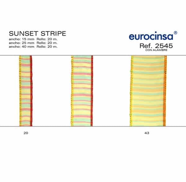 2545-Rollo CINTA SUNSET STRIPE Anchos 15/25/40mm. 20m. CON ALAMBRE