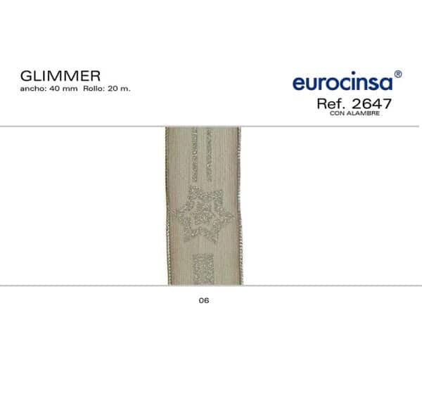 2647-Rollo CINTA GLIMMER Ancho 40mm. 20m. CON ALAMBRE