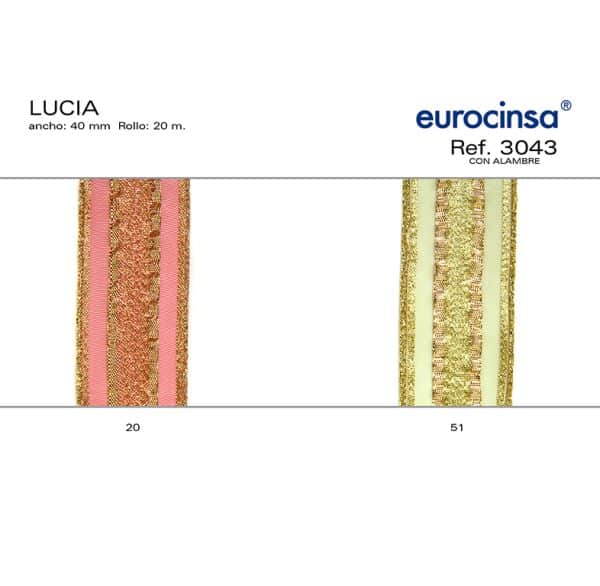 3043-Rollo CINTA LUCIA Ancho 40mm. 20m. CON ALAMBRE