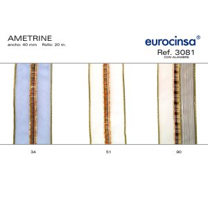 3081-Rollo CINTA AMETRINE Ancho 40mm. 20m. CON ALAMBRE